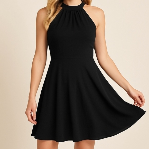 Express Dresses & Skirts - Express Halter Neck Keyhole Back Mini Dress Black Formal Homecoming 2